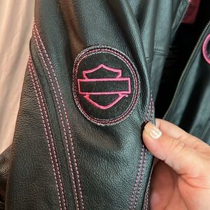 Black an Pink Leather Harley Davidson Jacket